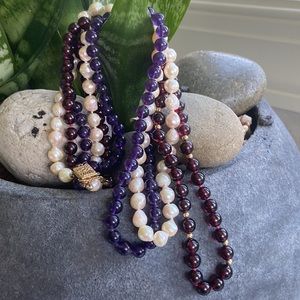 Vintages 14 k gold Pearl and amethyst necklace